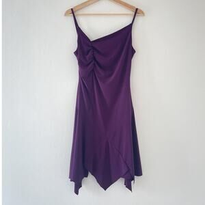 Vtg Y2K Tangoleva Plum Sleeveless Stretchy Slip Dress Sz 10 Fairy Handkerchief